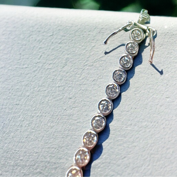 NEW Solid 925 Sterling Silver Rounded BezelSet High Carbon Stone Tennis Bracelet - Picture 4 of 16
